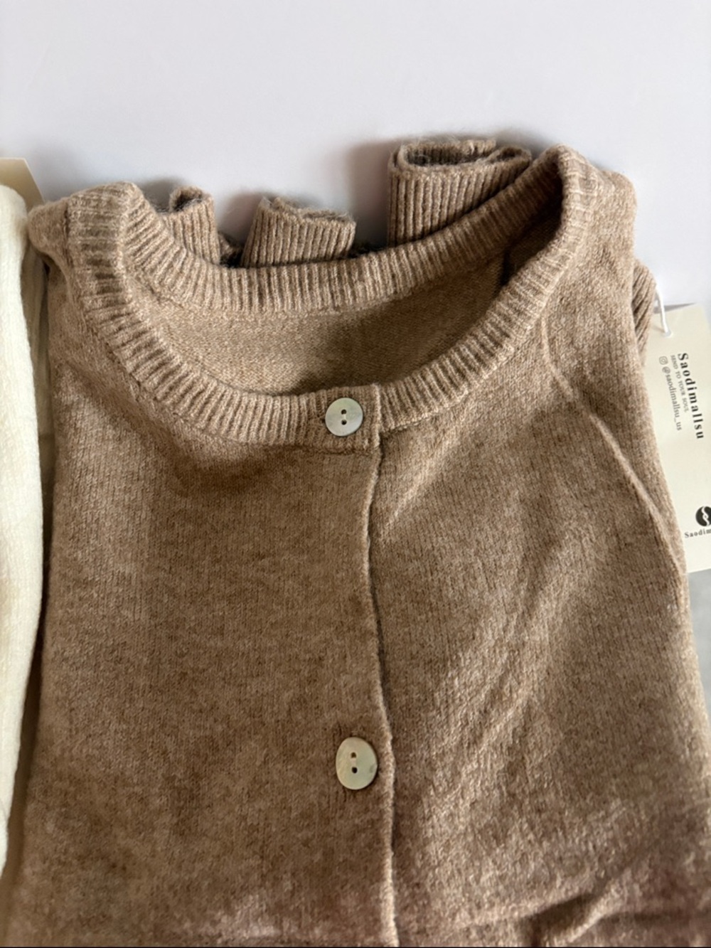 Women’s Crewneck Button Cardigan Sweater - cream and Beige lot of 2 size medium - Picture 5 of 12